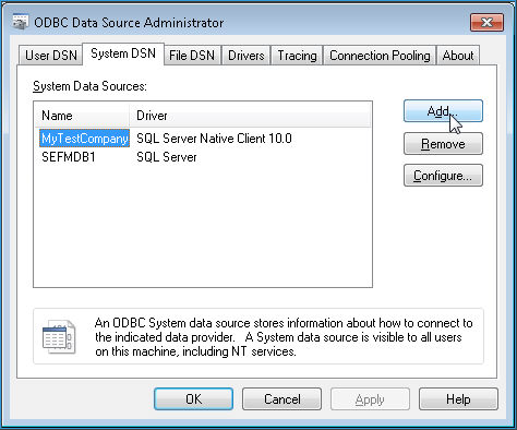 Creating ODBC Connections in Windows 7