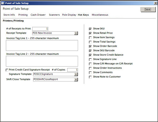POS Setup - Printing Tab