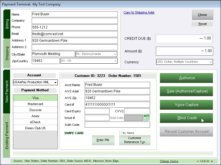 PM How to Process a Blind Credit Transaction